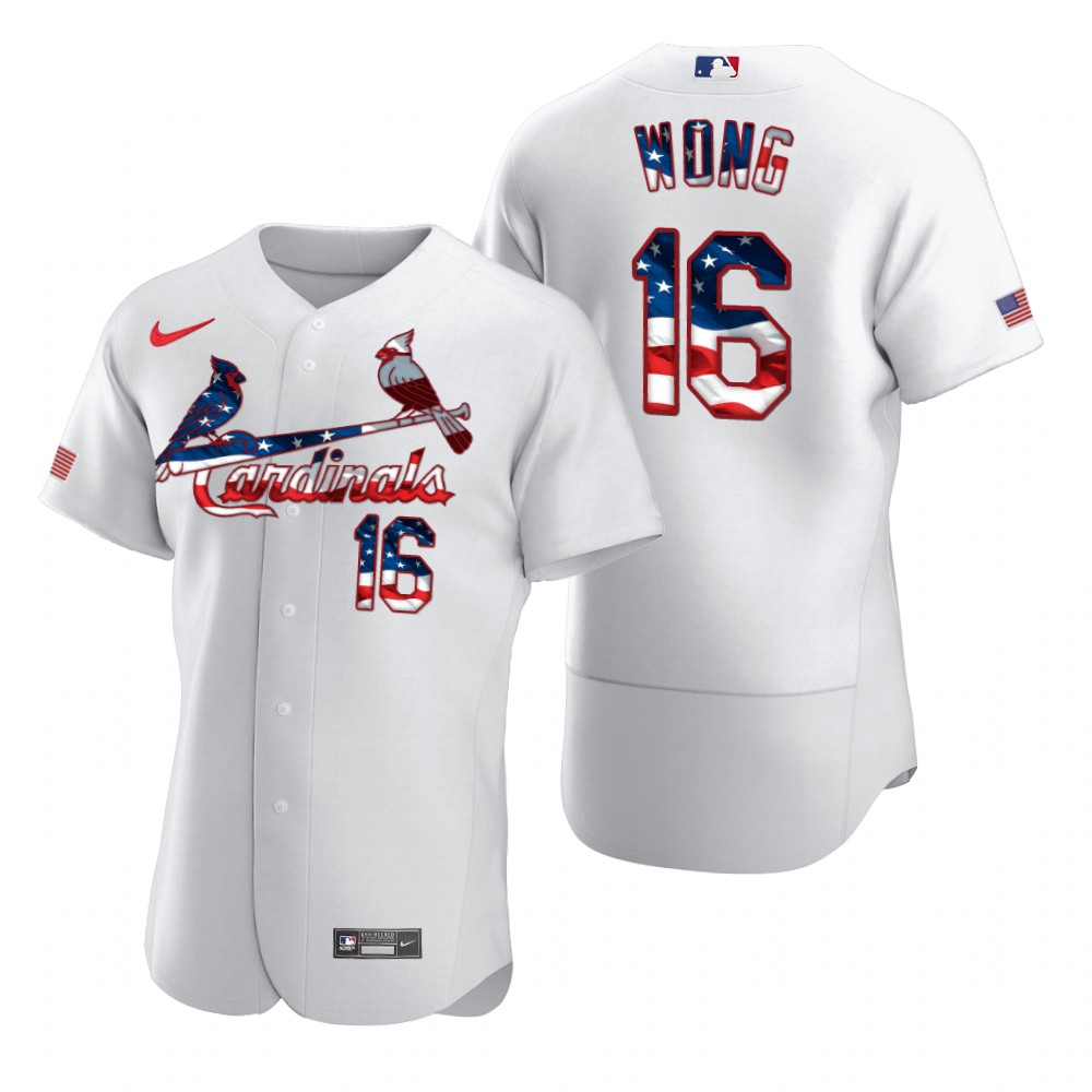 St. Louis Cardinals 16 Kolten Wong Men Nike White Fluttering USA Flag Limited Edition Authentic MLB Jersey
